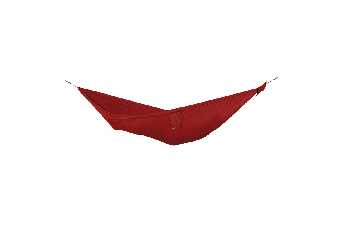 Travel Hammock Compact in Burgundy, hung empty, side view