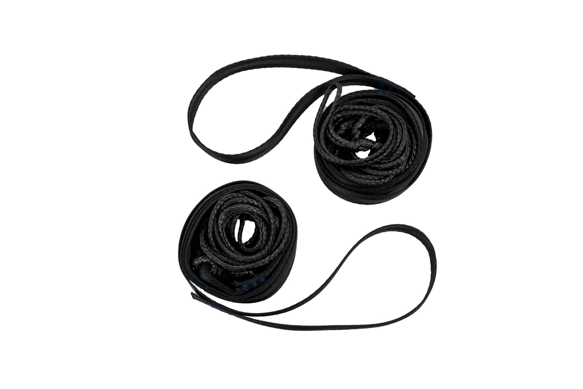 Lightest Straps (2-Pack): two black webbing straps with coiled black cords