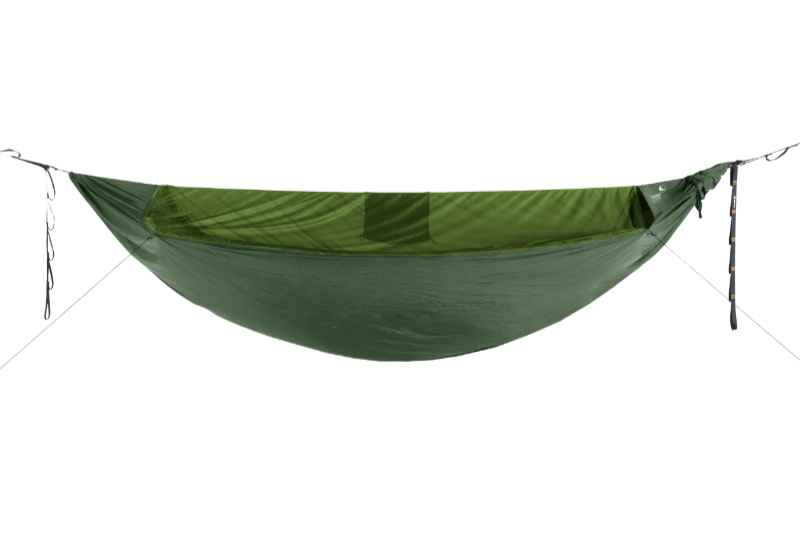 Pro Hammock (Custom) in green with integrated bug net, side view