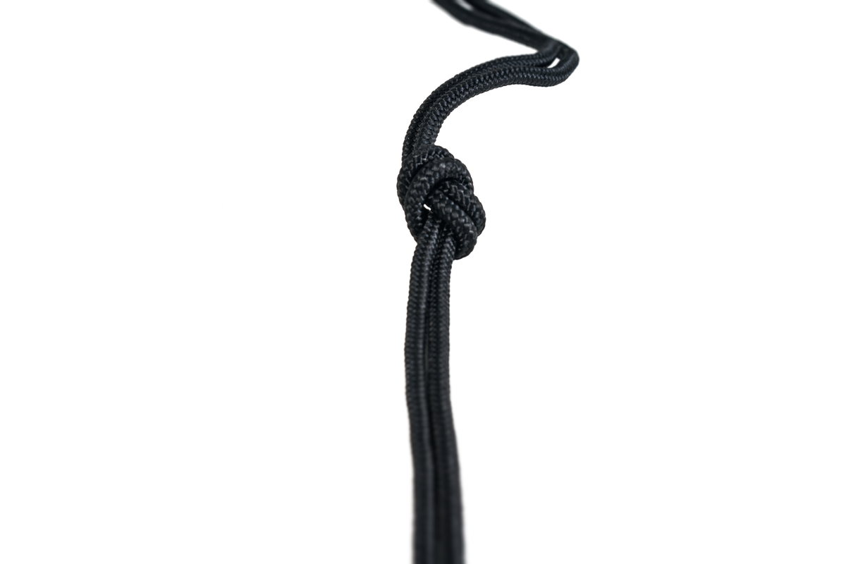 Close-up of a black Nautical Ropes (2-Pack) with a knot tied in the braided cord