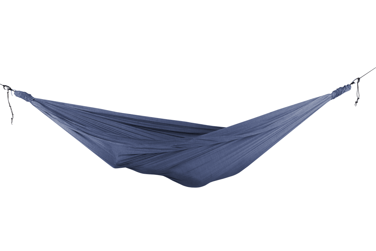Home Hammock 420 in Deep Blue, hung empty, side view