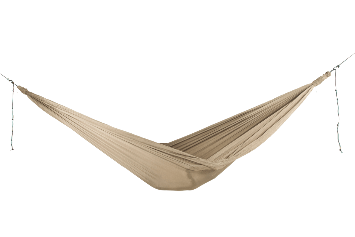 Home Hammock 520 in Natural Beige, hung empty, side view