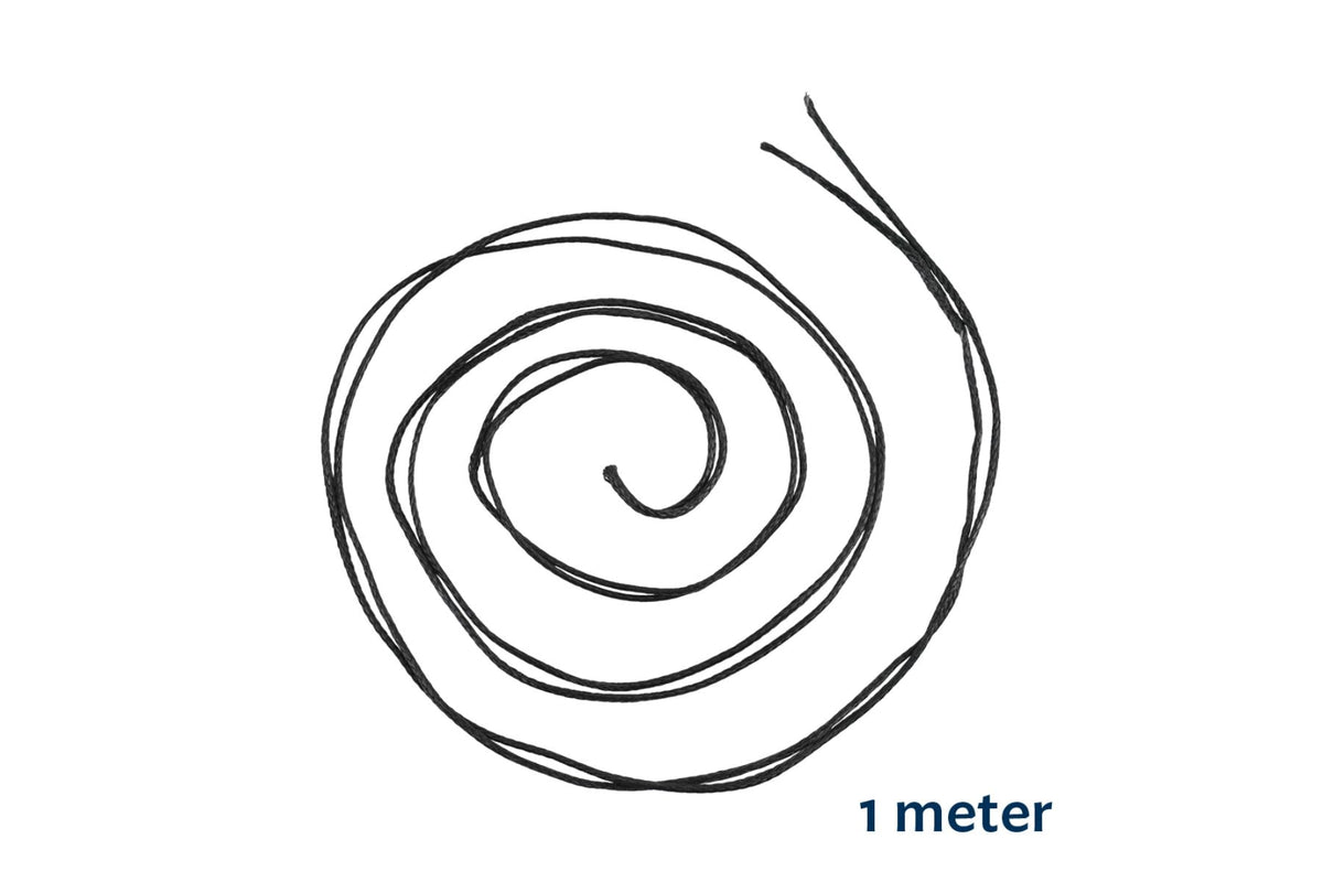 3mm UHMWPE Rope (Per Meter) in black laid out in a loose spiral, labelled "1 meter"