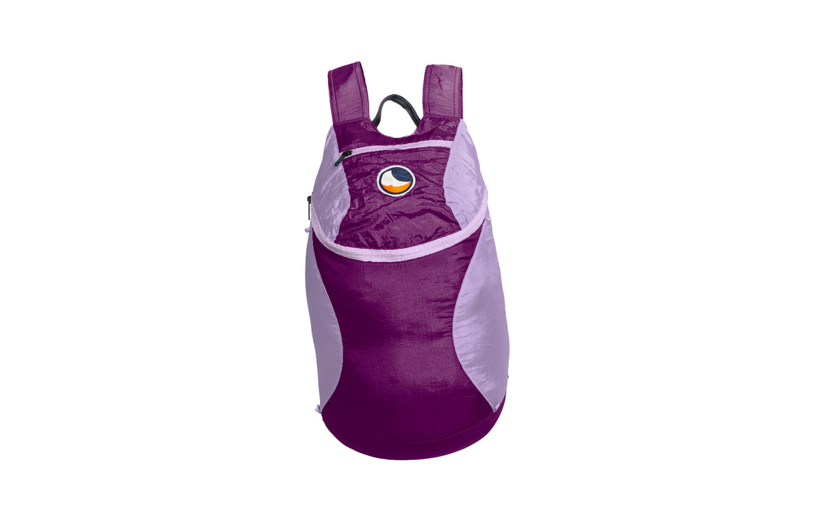 Backpack XS in Plum and Lavender with a light purple zip, front view