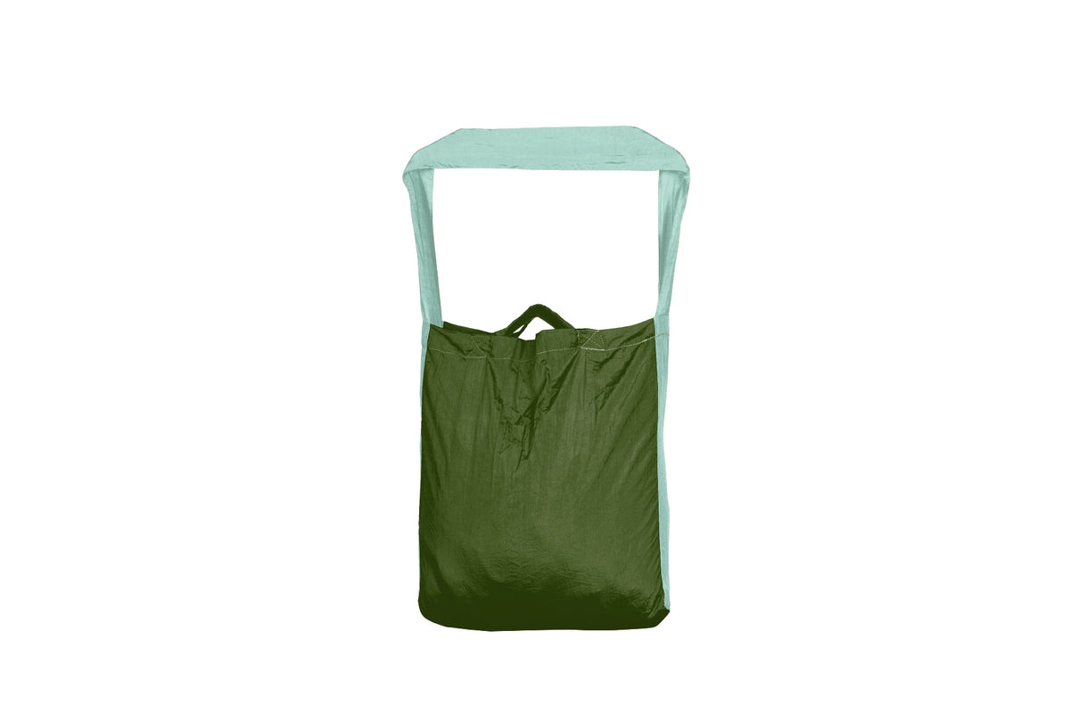 Moon Bag Medium in Leaf Green and Mint with shoulder strap, front view