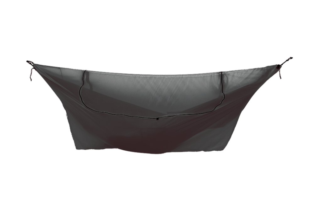 Universal Bug Net 360° in Black fitted over a hammock, with zip opening along the top