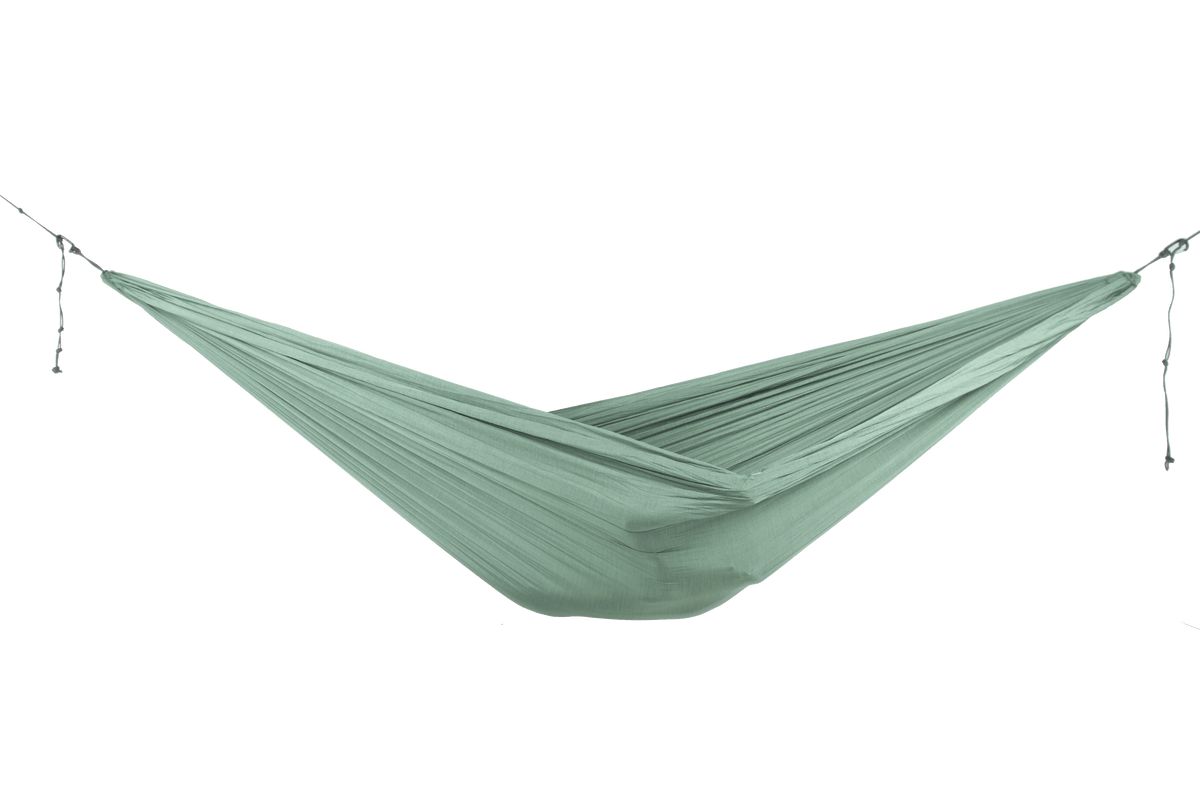 Home Hammock 420 in Sage Green, hung empty, side view