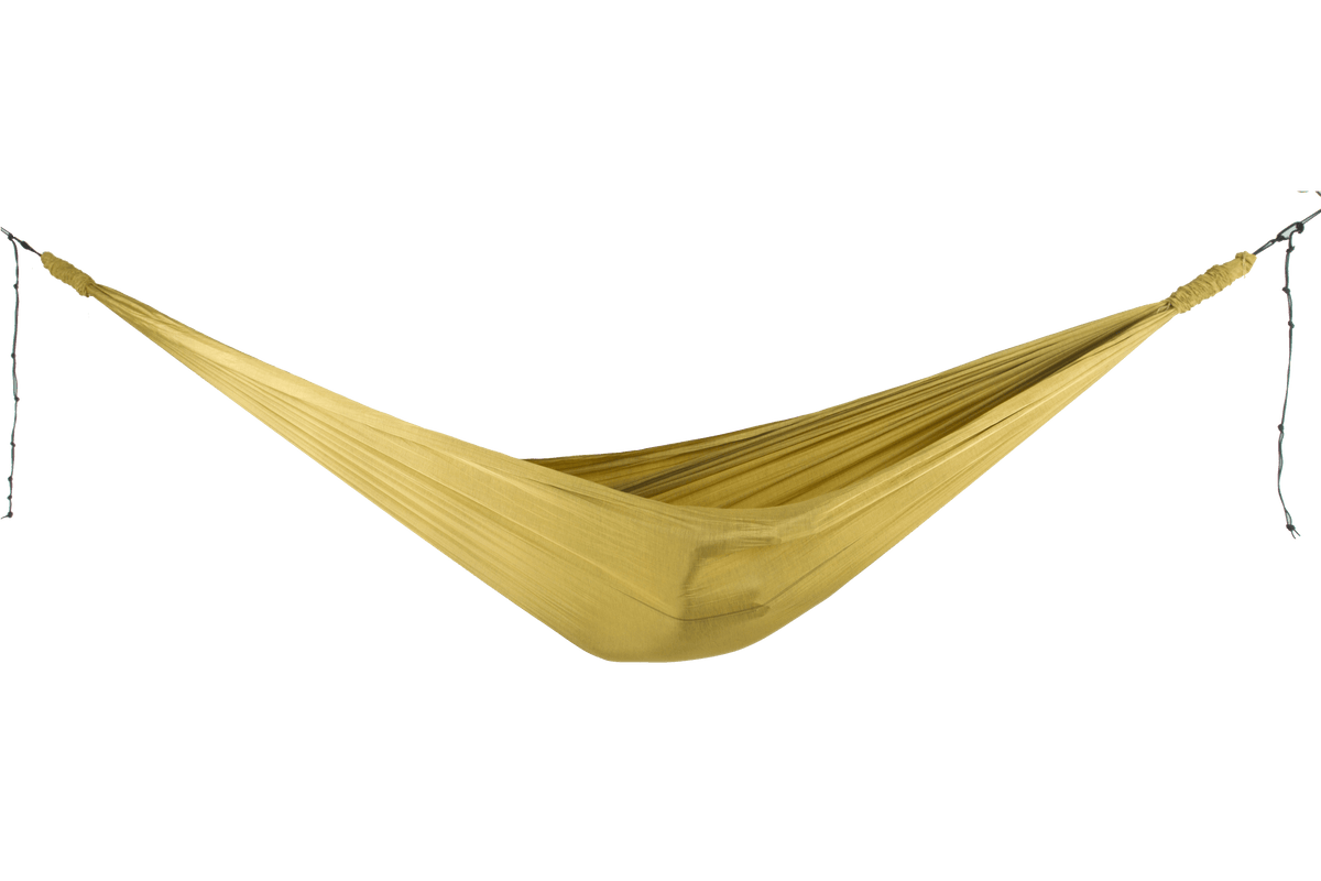 Home Hammock 520 in Sparkling Gold, hung empty, side view