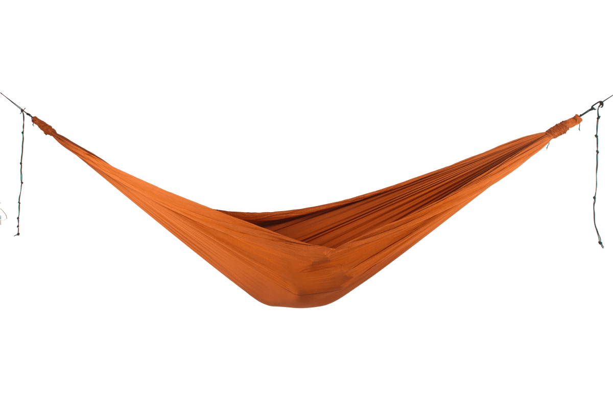 Home Hammock 520 in Terracotta Orange, hung empty, side view