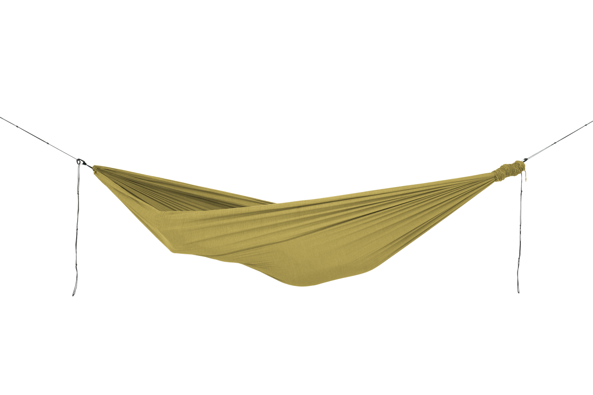 Home Hammock 320 in Sparkling Gold, hung empty, side view