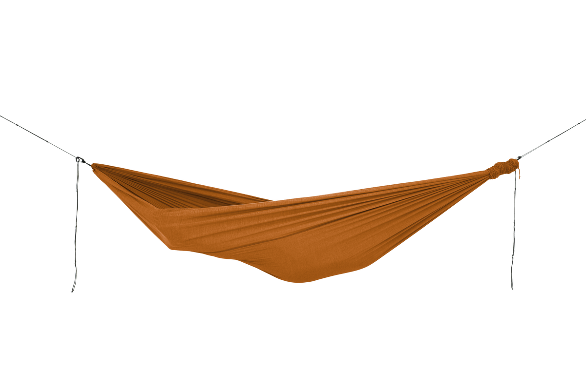 Home Hammock 320 in Terracotta Orange, hung empty, side view